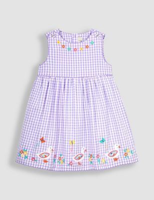 Jojo Maman Bb Girl's Pure Cotton Gingham Dress (0-7 Yrs) - 3-6M - Lilac, Lilac