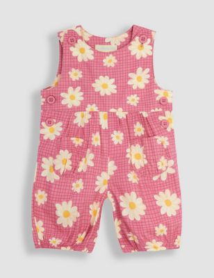 Jojo Maman Bb Girl's Pure Cotton Floral Dungarees (0-3 Yrs) - 18-24 - Soft Pink, Soft Pink