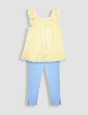 Jojo Maman Bb Girl's 2pc Pure Cotton Outfit (0-3 Yrs) - 18-24 - Yellow, Yellow