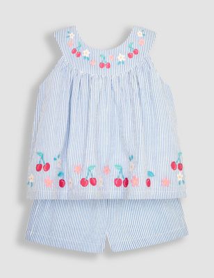 Jojo Maman Bb Girl's 2pc Pure Cotton Cherry Outfit (6 Mths-7 Yrs) - 3-4 Y - Blue Mix, Blue Mix