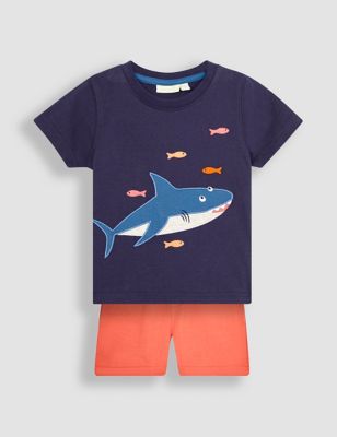Jojo Maman Bb Boy's 2pc Pure Cotton Shark Outfit (1-5 Yrs) - 2-3 Y - Navy, Navy