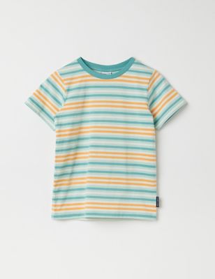 Polarn O. Pyret Boys Pure Cotton Striped T-Shirt (18 Mths-10 Yrs) - 7-8 Y - Teal Mix, Teal Mix