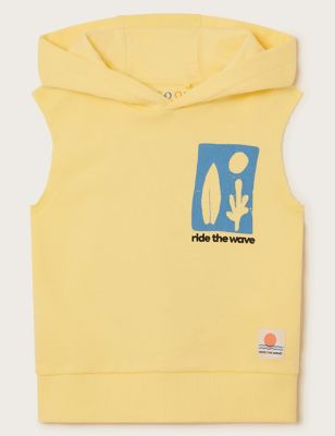 Monsoon Boy's Pure Cotton Slogan Print Hoodie (3-13 Yrs) - 11-12 - Yellow, Yellow