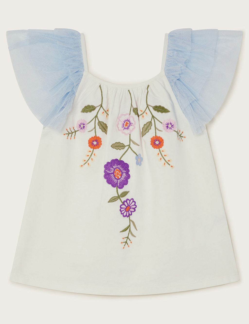 Pure Cotton Flower Embroidered Top (3-13 Yrs)