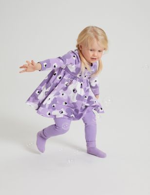 Polarn O. Pyret Girl's Cotton Rich Floral Dress (1-10 Yrs) - 7-8 Y - Purple Mix, Purple Mix
