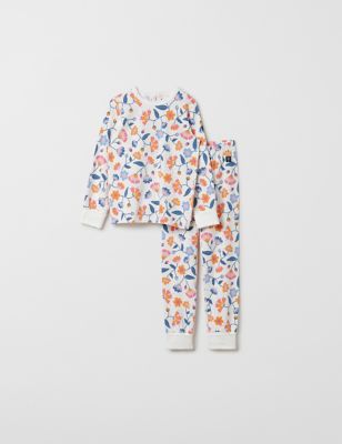 Polarn O. Pyret Girl's Cotton Rich Floral Pyjamas (1-10 Yrs) - 6-8Y - White Mix, White Mix