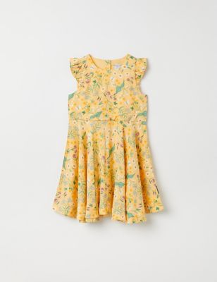 Polarn O. Pyret Girl's Pure Cotton Floral Dress (1-10 Yrs) - 8-9 Y - Yellow Mix, Yellow Mix