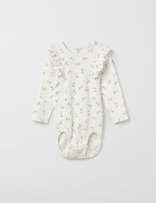 Polarn O. Pyret Girl's Cotton Rich Floral Bodysuit (7lbs-12 Mths) - 4-6M - White Mix, White Mix