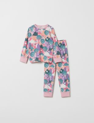 Polarn O. Pyret Girl's Cotton Rich Forest Print Pyjamas (1-10 Yrs) - 2-4Y - Pink Mix, Pink Mix