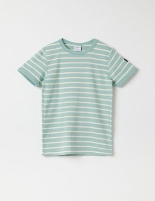 Polarn O. Pyret Pure Cotton Striped T-Shirt (1-10 Yrs) - 12-18 - Teal Mix, Teal Mix,Medium Blue Mix