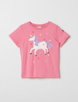 Polarn O. Pyret Girls Pure Cotton Unicorn T-Shirt (1-10 Yrs) - 4-5 Y - Pink Mix, Pink Mix,Purple Mix