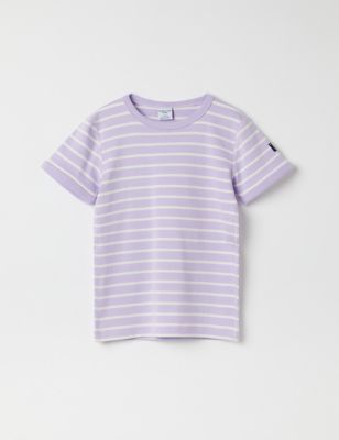 Polarn O. Pyret Girls Pure Cotton Striped T-Shirt (1-10 Yrs) - 2-3 Y - Purple Mix, Purple Mix