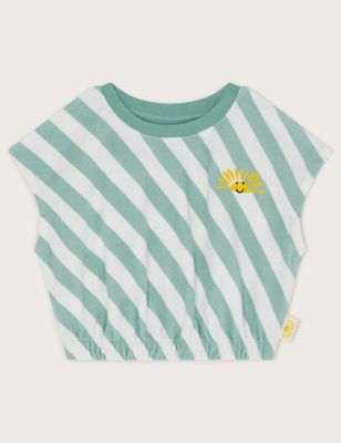 Monsoon Girl's Cotton Rich Striped Towelling Top (3-13 Yrs) - 5-6 Y - Green Mix, Green Mix
