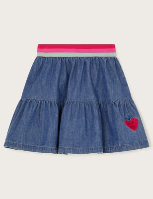 Monsoon Girl's Denim Ruffle Elasticated Waist Skirt (3-13 Yrs) - 11-12 - Blue Mix, Blue Mix