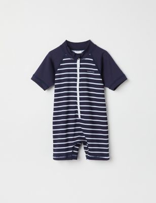 Polarn O. Pyret Striped UV All In One Swimsuit (6 Mths-6 Yrs) - 4-6 Y - Navy Mix, Navy Mix
