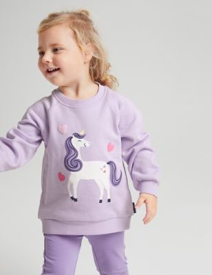 Polarn O. Pyret Girl's Pure Cotton Unicorn Sweatshirt (2-10 Yrs) - 5-6 Y - Purple Mix, Purple Mix