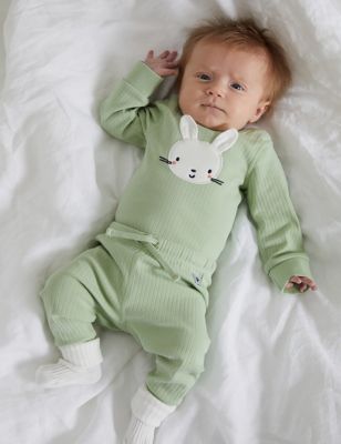 Polarn O. Pyret Cotton Rich Bunny Appliqu Bodysuit (7lbs-12 Mths) - 6-9 M - Green Mix, Green Mix