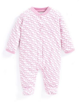 Jojo Maman Bb Girl's Pure Cotton Elephant Sleepsuit (3lb-12 Mths) - 6-9 M - Pink Mix, Pink Mix