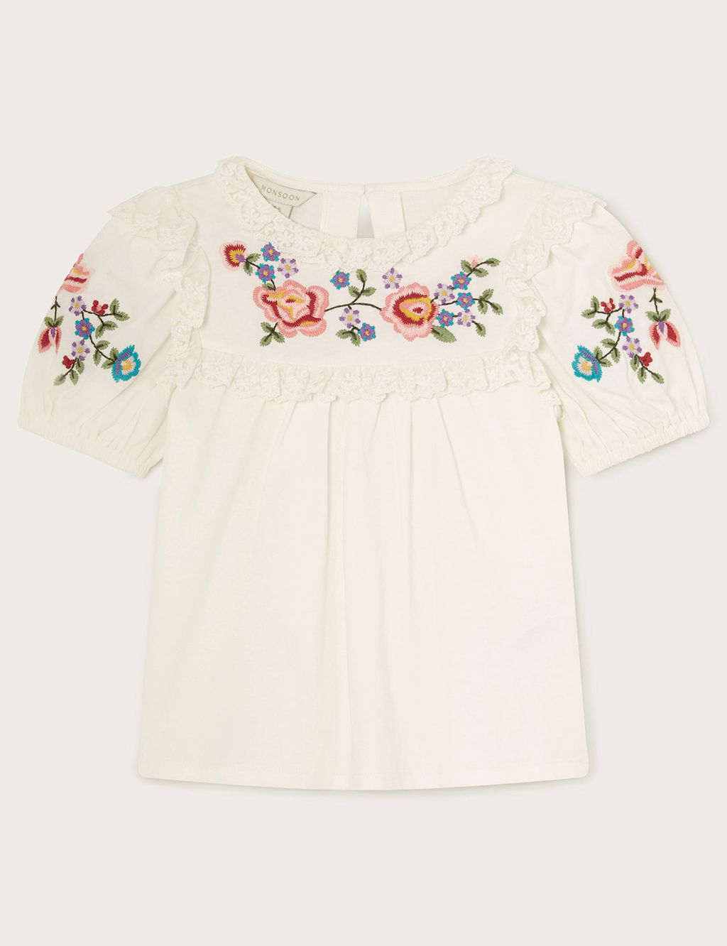 Pure Cotton Flower Embroidered Top (3-12 Yrs)