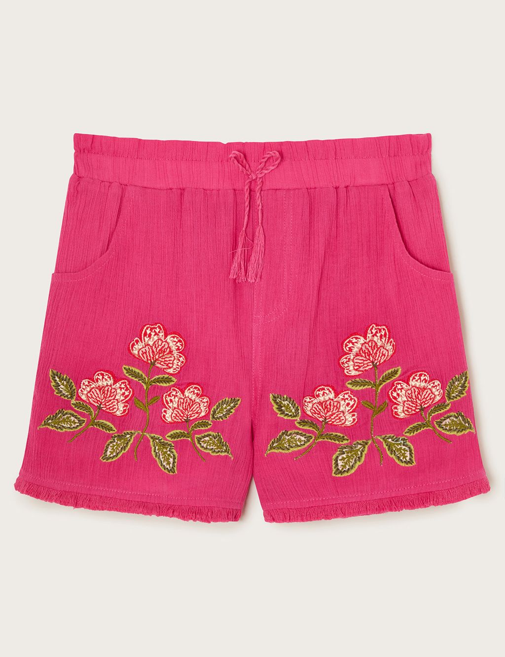 Pure Cotton Flower Embroidered Shorts (3-13 Yrs)