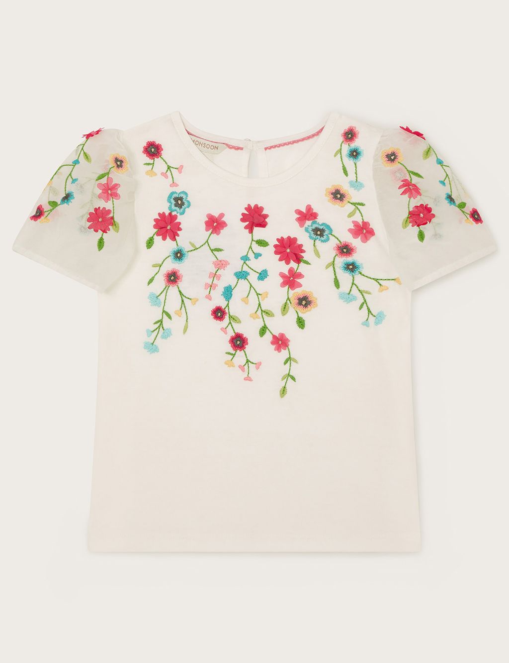 Cotton Rich Flower Embroidered Top (3-13 Yrs)