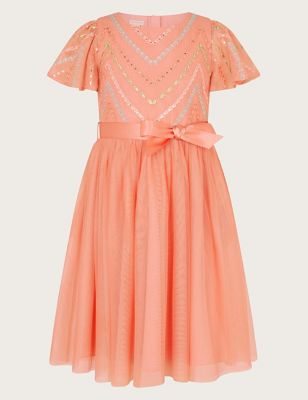 Monsoon Girl's Tulle Dress (3-15 Yrs) - 9y - Coral, Coral