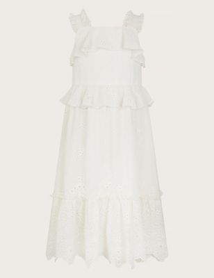 Monsoon Girl's Broderie Frill Tiered Dress (3-13 Yrs) - 3y - Ivory, Ivory