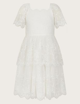 Monsoon Girl's Embroidered Tiered Occasion Dress (3-13 Yrs) - 3y - Ivory, Ivory