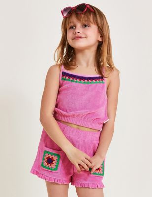 Monsoon Girl's Pure Cotton Towelling Vest (3-13 Yrs) - 3-4 Y - Pink Mix, Pink Mix