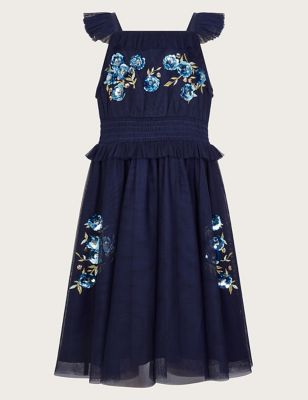 Monsoon Girl's Sequin Tulle Occasion Dress (3-15 Yrs) - 10y - Navy, Navy