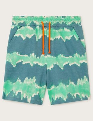 Monsoon Boy's Pure Cotton Tie Dye Striped Shorts (3-13 Yrs) - 7-8 Y - Green Mix, Green Mix