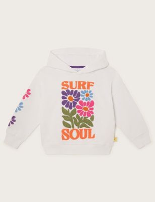 Monsoon Girl's Pure Cotton Graphic Oversized Hoodie (3-13 Yrs) - 12-13 - White Mix, White Mix