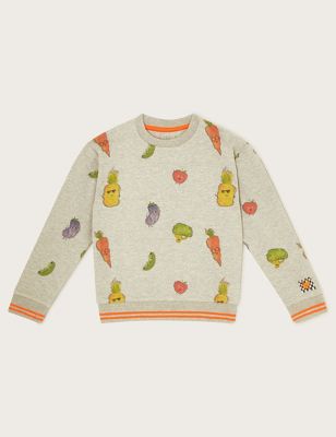 Monsoon Boy's Pure Cotton Fruit & Veg Print Sweatshirt (3-13 Yrs) - 9-10Y - Grey Mix, Grey Mix