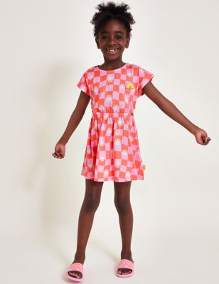 Monsoon Girl's Pure Cotton Jersey Patterned Dress (3-13 Yrs) - 3-4 Y - Orange Mix, Orange Mix