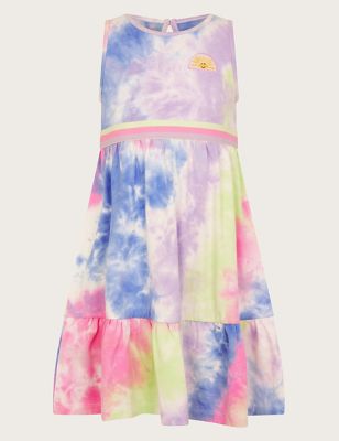 Monsoon Girl's Pure Cotton Tie Dye Printed Dress (3-12 Yrs) - 3-4 Y - Multi, Multi