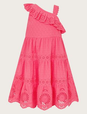 Monsoon Girl's Pure Cotton Broderie Dress (2-15 Yrs) - 11y - Pink, Pink