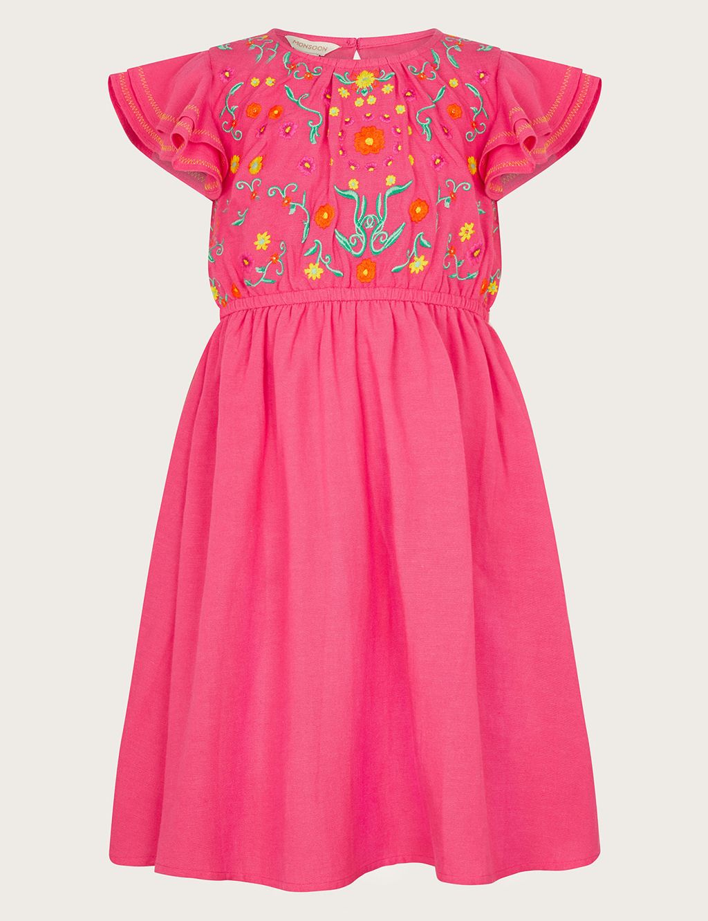 Cotton Blend Floral Embroidered Dress (3-13 Yrs)