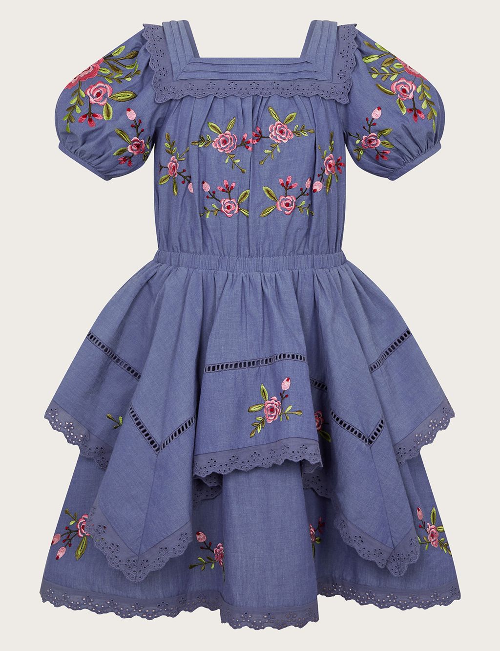 Pure Cotton Flower Embroidered Dress (3-13 Yrs)