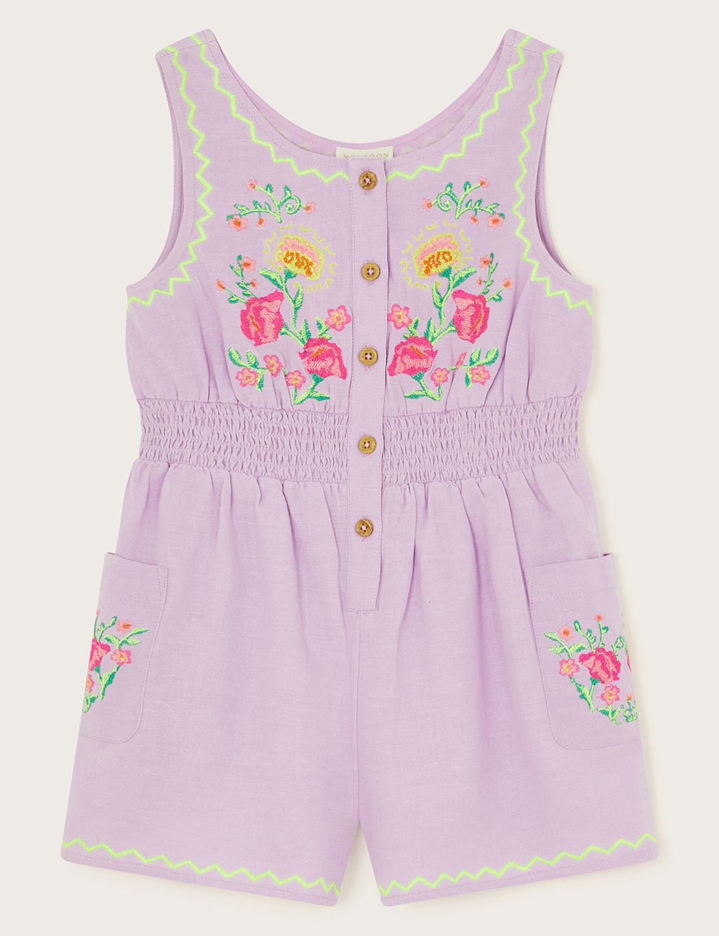 Cotton Blend Floral Embroidered Playsuit (2-13 Yrs)