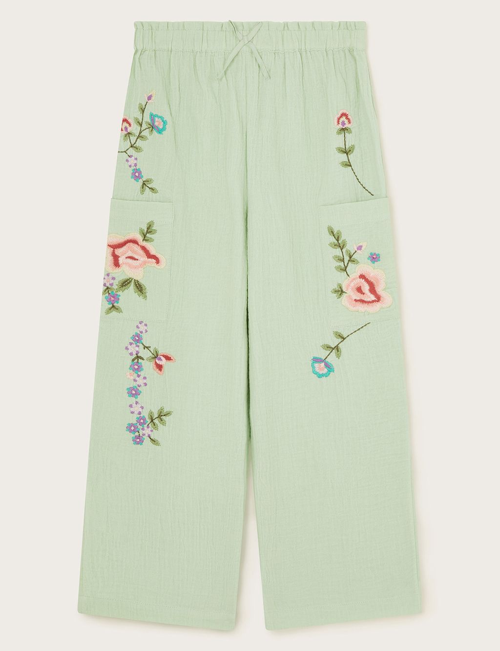 Pure Cotton Embroidered Wide Leg Trousers