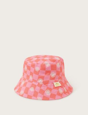 Monsoon Girl's Kid's Pure Cotton Reversible Check Sun Hat - M-L - Pink Mix, Pink Mix