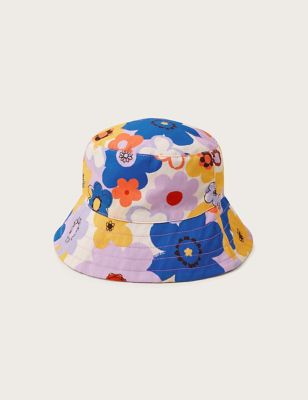 Monsoon Girls' Pure Cotton Reversible Floral Sun Hat - M-L - Multi, Multi