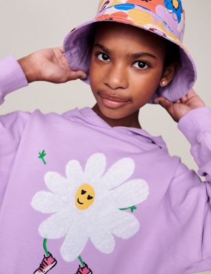 Monsoon Girls Pure Cotton Flower Graphic Hoodie (3-13 Yrs) - 9-10Y - Lilac, Lilac