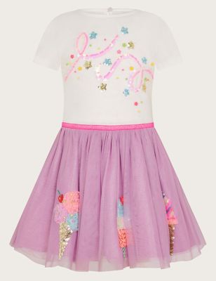 Monsoon Girl's Embellished Ice Cream Sequin Dress (3-13 Yrs) - 11-12 - Purple Mix, Purple Mix