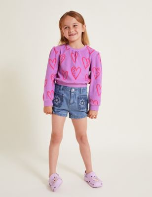 Monsoon Girl's Denim Floral Embroidered Shorts (3-13 Yrs) - 13y - Blue, Blue