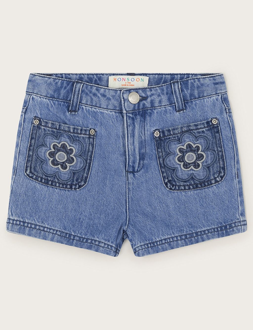 Denim Floral Embroidered Shorts (3-13 Yrs)