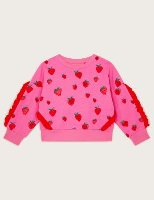 Monsoon Girl's Pure Cotton Embroidered Sweatshirt (3-13 Yrs) - 11-12 - Pink Mix, Pink Mix