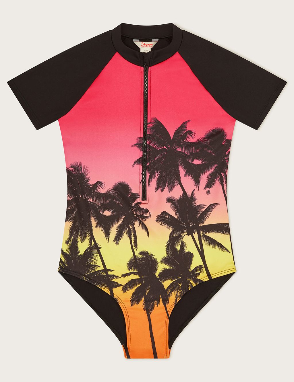 Ombre Palm Print All In One Swimsuit (7-15 Yrs)