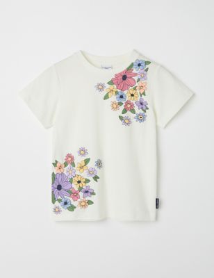 Polarn O. Pyret Girls Cotton Rich Floral T-Shirt (1-10 Yrs) - 4-5 Y - White Mix, White Mix