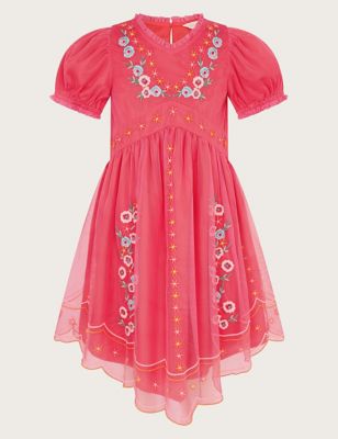 Monsoon Girls Embroidered Dress (3-15 Yrs) - 7y - Pink Mix, Pink Mix